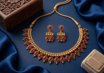 Antique gold matte temple jewelry set ruby  stone choker necklace drop earrings indian wedding bridal 1