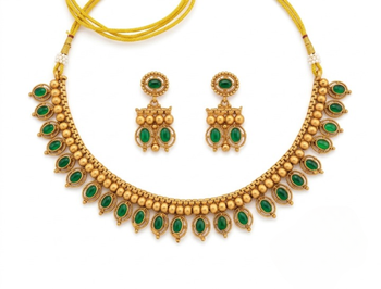 Antique gold matte temple jewelry set green stone choker necklace drop earrings indian wedding bridal 4