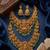Temple jewelry set with goddess lakshmi pendant, peacock jhumkas & green beads - south indian bridal set