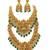 Temple jewelry set with goddess lakshmi pendant, peacock jhumkas & green beads - south indian bridal set