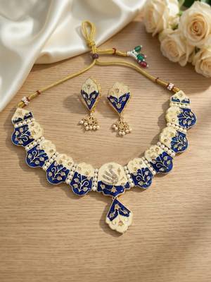 Meenakari peacock  necklace set with pearl earrings | indian bridal festival jewelry 1