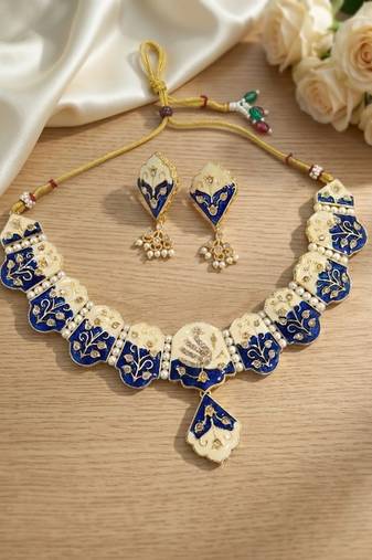 Meenakari peacock  necklace set with pearl earrings | indian bridal festival jewelry