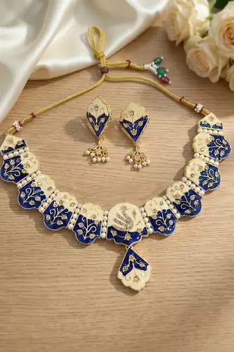 Meenakari peacock  necklace set with pearl earrings | indian bridal festival jewelry
