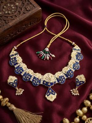 Meenakari peacock  necklace set with pearl earrings | indian bridal festival jewelry 2