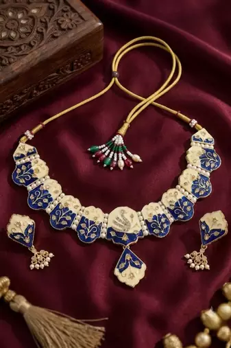 Meenakari peacock  necklace set with pearl earrings | indian bridal festival jewelry