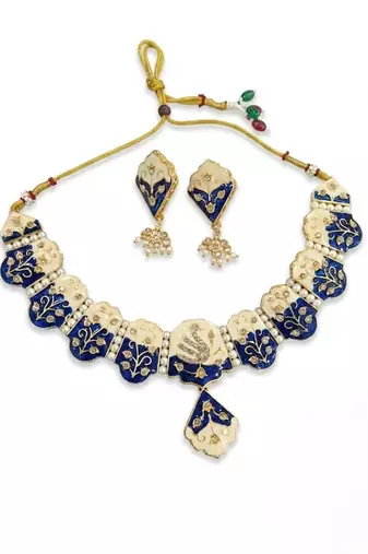 Meenakari peacock  necklace set with pearl earrings | indian bridal festival jewelry