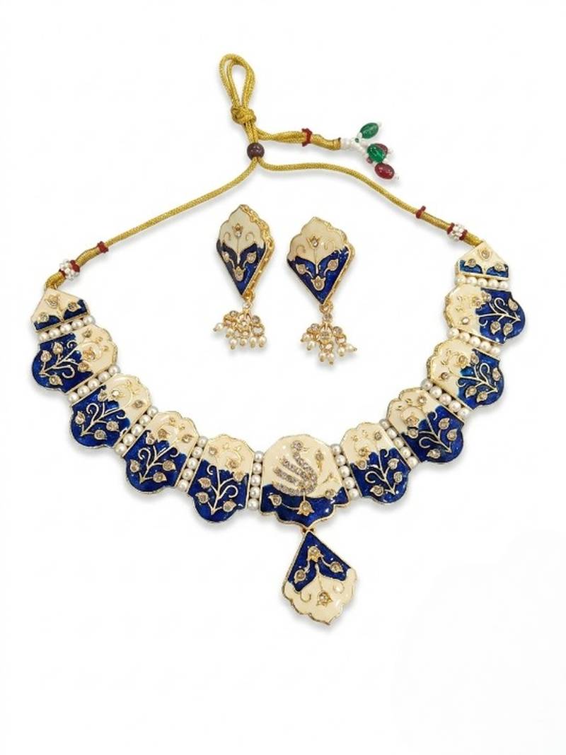 Meenakari peacock  necklace set with pearl earrings | indian bridal festival jewelry