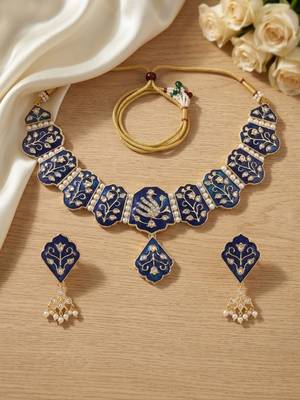 Meenakari peacock  necklace set with pearl earrings | indian bridal festival jewelry 1