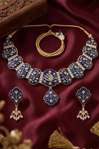 Meenakari peacock  necklace set with pearl earrings | indian bridal festival jewelry