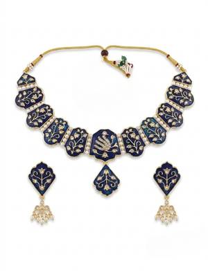Meenakari peacock  necklace set with pearl earrings | indian bridal festival jewelry 3