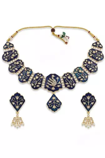 Meenakari peacock  necklace set with pearl earrings | indian bridal festival jewelry