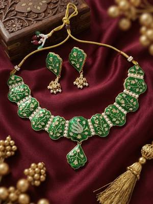 Meenakari peacock  necklace set with pearl earrings | indian bridal festival jewelry 1