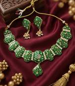 Meenakari peacock  necklace set with pearl earrings | indian bridal festival jewelry