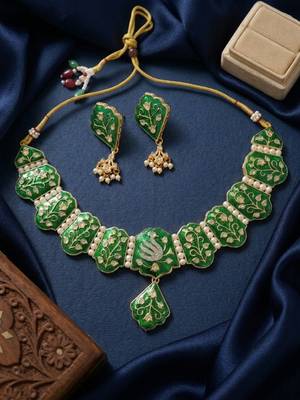 Meenakari peacock  necklace set with pearl earrings | indian bridal festival jewelry 2