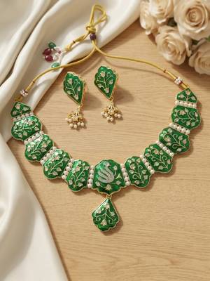 Meenakari peacock  necklace set with pearl earrings | indian bridal festival jewelry 3