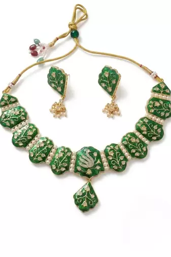 Meenakari peacock  necklace set with pearl earrings | indian bridal festival jewelry
