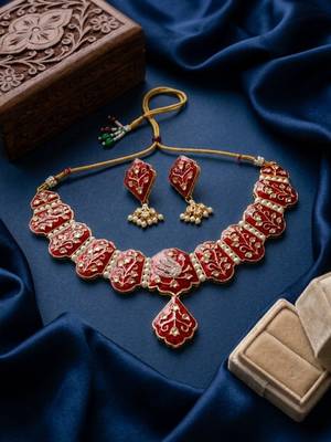 Meenakari peacock  necklace set with pearl earrings | indian bridal festival jewelry 1