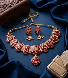 Meenakari peacock  necklace set with pearl earrings | indian bridal festival jewelry
