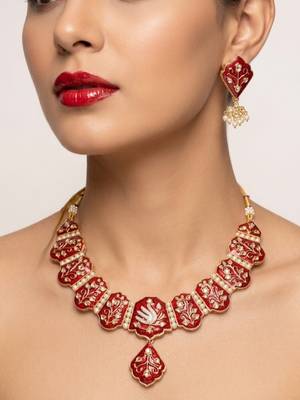 Meenakari peacock  necklace set with pearl earrings | indian bridal festival jewelry 2