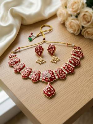 Meenakari peacock  necklace set with pearl earrings | indian bridal festival jewelry 3