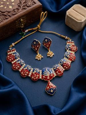 Meenakari peacock  necklace set with pearl earrings | indian bridal festival jewelry 1