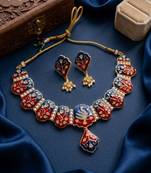 Meenakari peacock  necklace set with pearl earrings | indian bridal festival jewelry