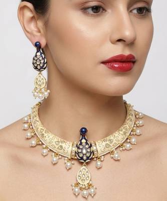 Royal peacock meenakari kundan necklace set with pearl drops | handcrafted indian bridal choker & earrings 1