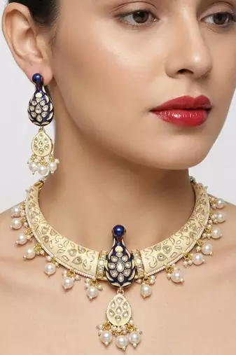 Royal peacock meenakari kundan necklace set with pearl drops | handcrafted indian bridal choker & earrings