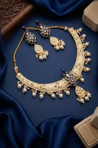 Royal peacock meenakari kundan necklace set with pearl drops | handcrafted indian bridal choker & earrings