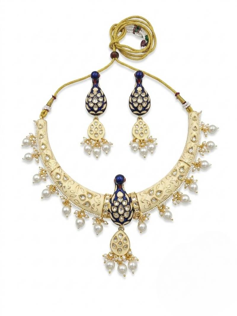 Royal peacock meenakari kundan necklace set with pearl drops | handcrafted indian bridal choker & earrings
