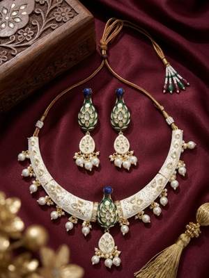 Royal peacock meenakari kundan necklace set with pearl drops | handcrafted indian bridal choker & earrings 1