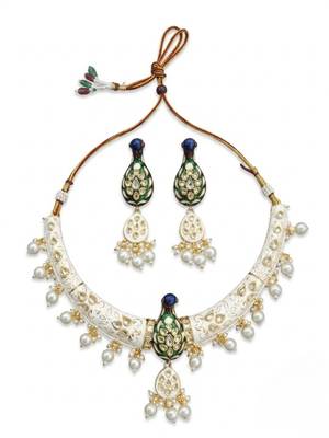 Royal peacock meenakari kundan necklace set with pearl drops | handcrafted indian bridal choker & earrings 4