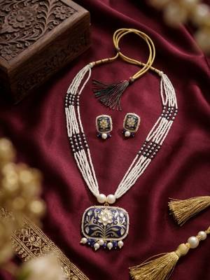 Red kundan pearl long necklace set with earrings | royal indian bridal & festival jewelry for women 1