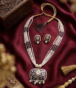 Red kundan pearl long necklace set with earrings | royal indian bridal & festival jewelry for women
