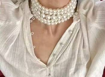 Multi-strand pearl choker necklace | elegant layered pearl statement jewelry 1