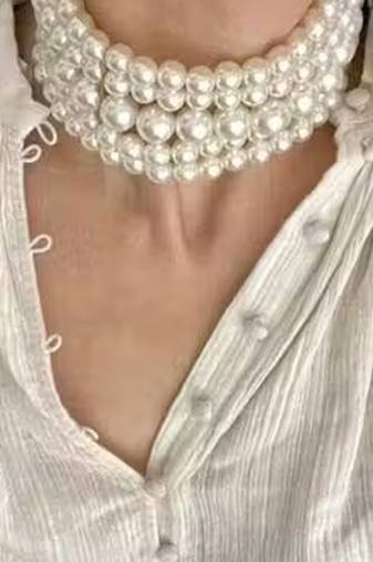 Multi-strand pearl choker necklace | elegant layered pearl statement jewelry