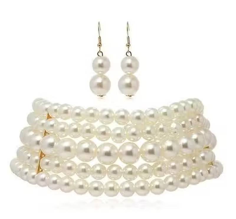 Multi-strand pearl choker necklace | elegant layered pearl statement jewelry