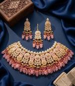 Pink kundan choker necklace set with earrings & maang tikka | bollywood bridal indian jewelry for women