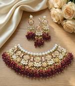 Maroon kundan choker necklace set with earrings & maang tikka | bollywood bridal indian jewelry for women
