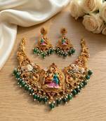 Antique gold south indian temple jewelry set: divine shiva parvati necklace with jhumkas for bridal & festive wear