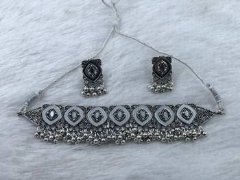 Oxidized silver mirror choker set, traditional ethnic indian jewelry for women, bollywood wedding & festival necklace 4