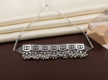 Oxidized silver mirror choker set, traditional ethnic indian jewelry for women, bollywood wedding & festival necklace 3