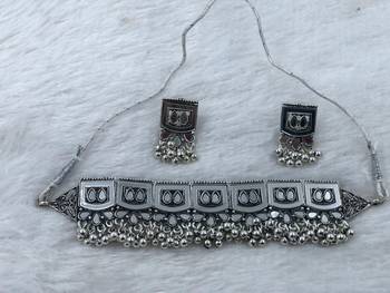 Oxidized silver mirror choker set, traditional ethnic indian jewelry for women, bollywood wedding & festival necklace 4