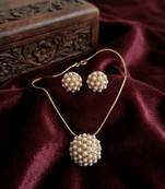 Antique gold plated pearl pendant necklace set with earrings | indian ethnic bollywood festival jewelry
