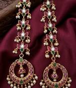 Gold kemp  earrings with matal chain, south indian temple jewelry set, bridal wedding earrings
