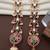 Gold kemp jhumka earrings with matal chain, south indian temple jewelry set, bridal wedding earrings