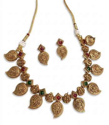 Antique gold temple jewelry set: south indian mango necklace & earrings | bridal wedding & festival ethnic traditional 4