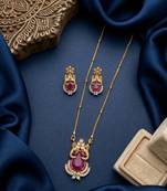 Temple jewelry set with ruby stone pendant & drop earrings | indian bridal wedding necklace
