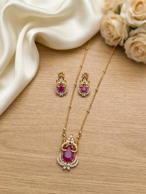 Temple jewelry set with ruby stone pendant & drop earrings | indian bridal wedding necklace 3