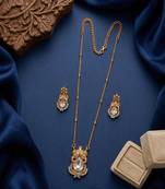 Temple jewelry set with white stone pendant & drop earrings | indian bridal wedding necklace